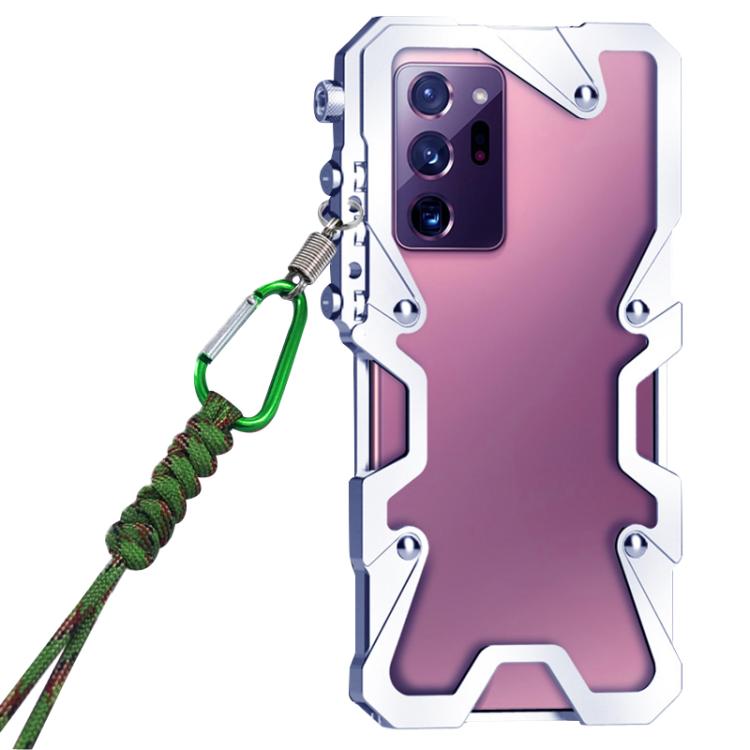 For Samsung Galaxy Note20 Ultra Trigger Design Hollow Metal Frame Phone Case with Lanyard