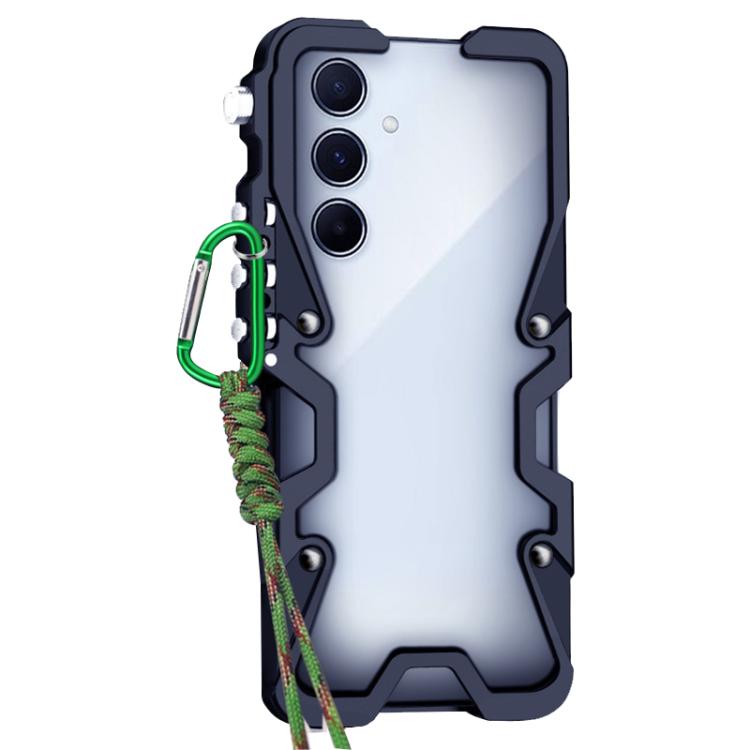 For Samsung Galaxy A34 5G Trigger Design Hollow Metal Frame Phone Case with Lanyard