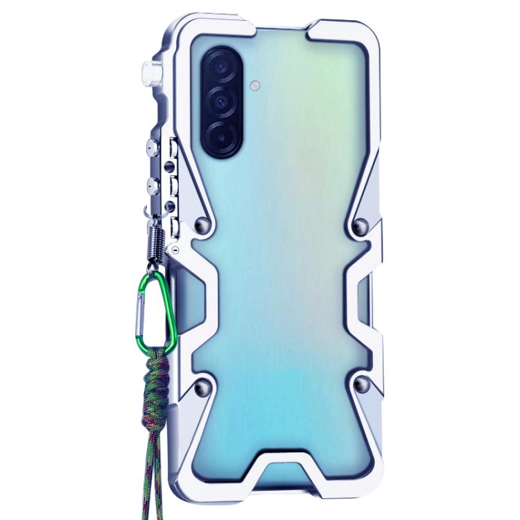For Samsung Galaxy A37 5G Trigger Design Hollow Metal Frame Phone Case with Lanyard