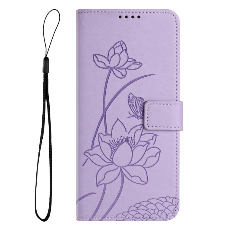 For iPhone 17 Pro Max Lotus Embossed Leather Phone Case with Lanyard