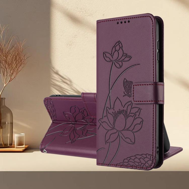 For iPhone 17 Lotus Embossed Leather Phone Case with Lanyard