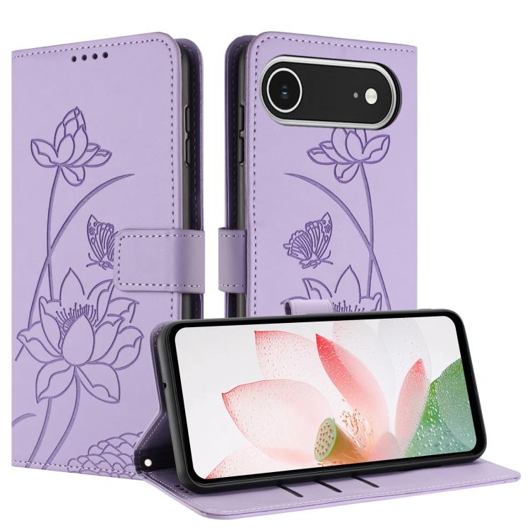 For iPhone  Air Lotus Embossed Leather Phone Case with Lanyard