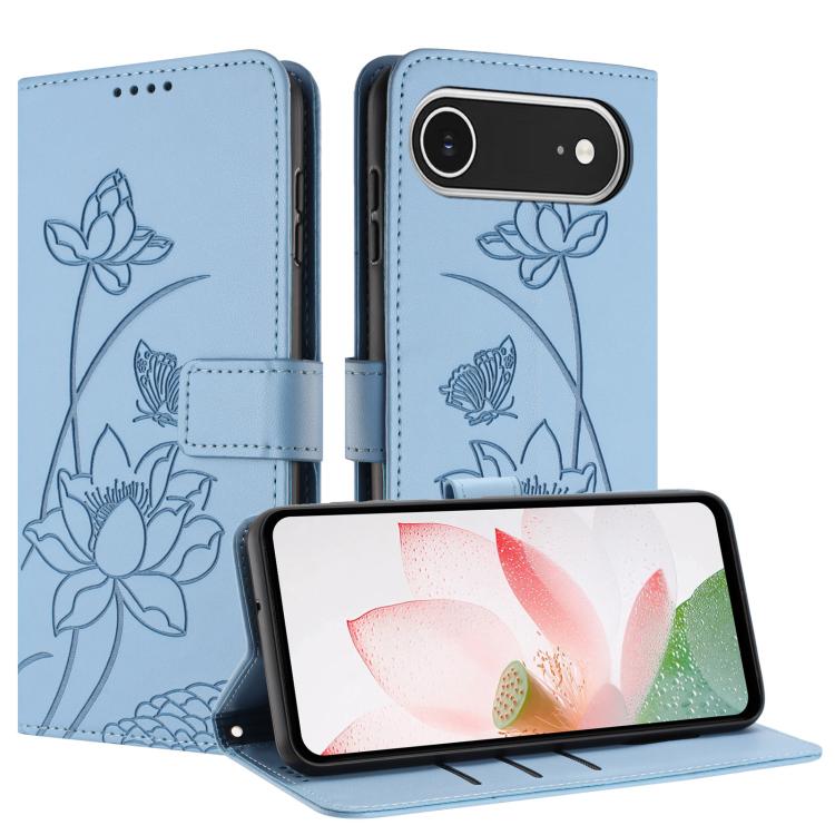 For iPhone  Air Lotus Embossed Leather Phone Case with Lanyard