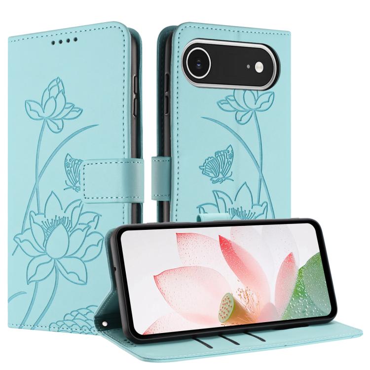 For iPhone  Air Lotus Embossed Leather Phone Case with Lanyard