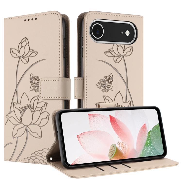 For iPhone  Air Lotus Embossed Leather Phone Case with Lanyard