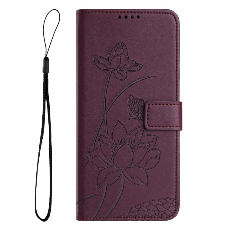 For iPhone 15 Lotus Embossed Leather Phone Case with Lanyard