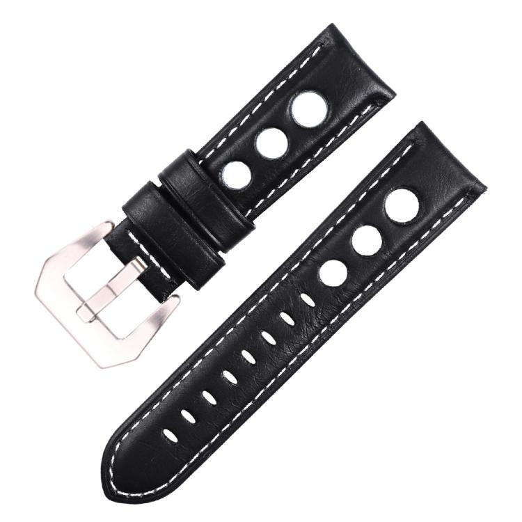 20mm xDfind Silver Buckle Three-hole Breathable Genuine Leather Watch Band