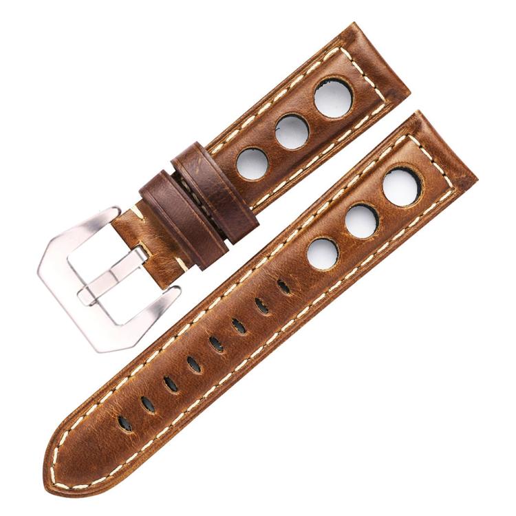 20mm xDfind Silver Buckle Three-hole Breathable Genuine Leather Watch Band