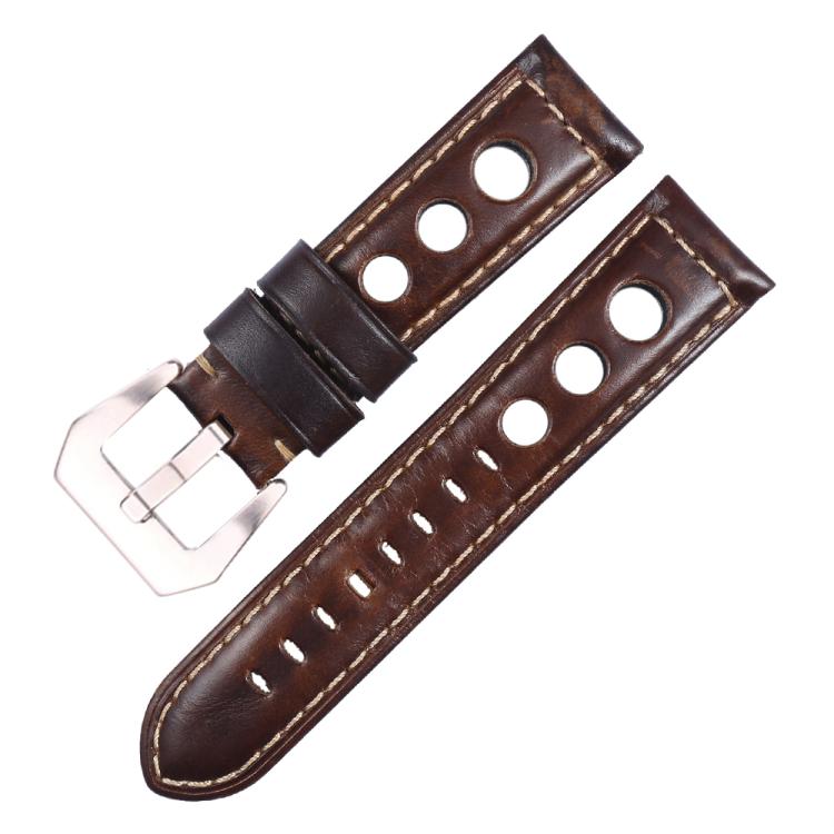 20mm xDfind Silver Buckle Three-hole Breathable Genuine Leather Watch Band