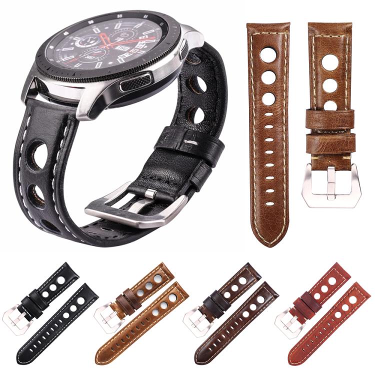20mm xDfind Silver Buckle Three-hole Breathable Genuine Leather Watch Band