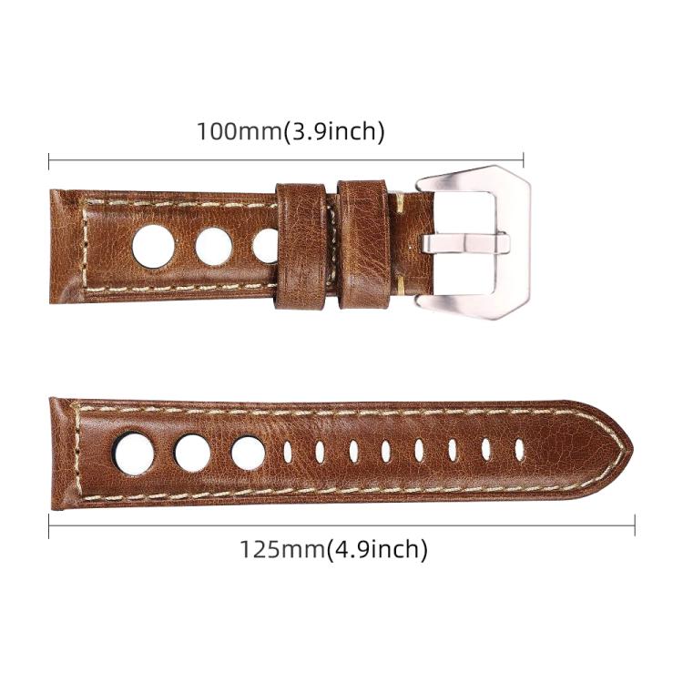 20mm xDfind Silver Buckle Three-hole Breathable Genuine Leather Watch Band