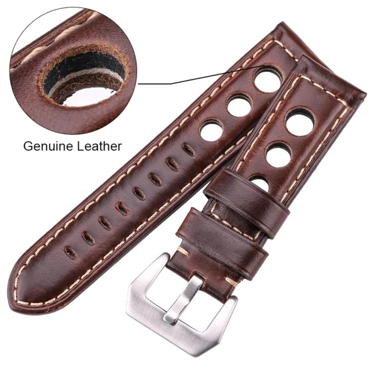 20mm xDfind Silver Buckle Three-hole Breathable Genuine Leather Watch Band