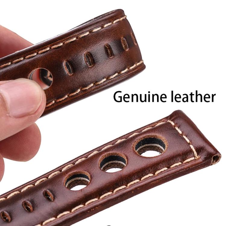 20mm xDfind Silver Buckle Three-hole Breathable Genuine Leather Watch Band