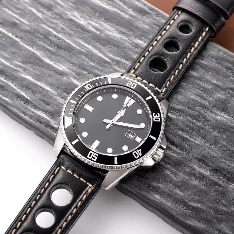 20mm xDfind Silver Buckle Three-hole Breathable Genuine Leather Watch Band