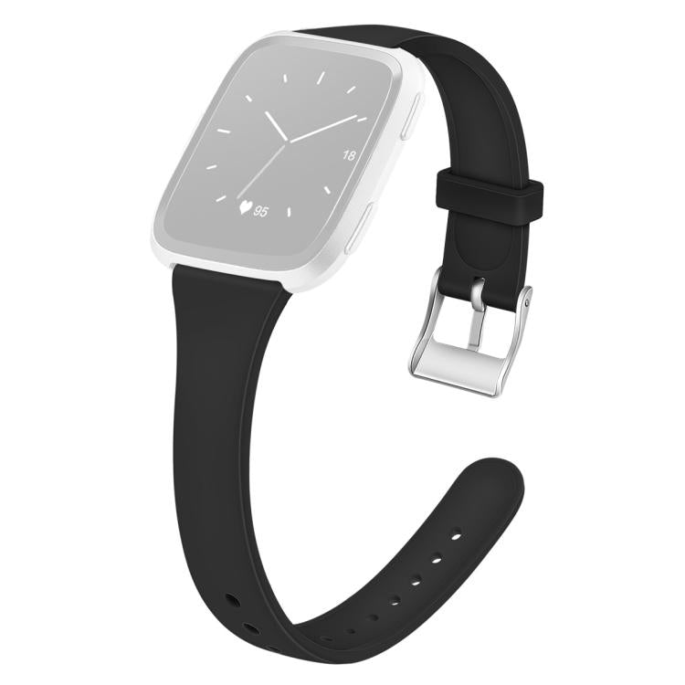For Fitbit Versa 2 / Versa / Versa Lite xDfind Silver Buckle Slim Solid Color Silicone Watch Band, Size:S