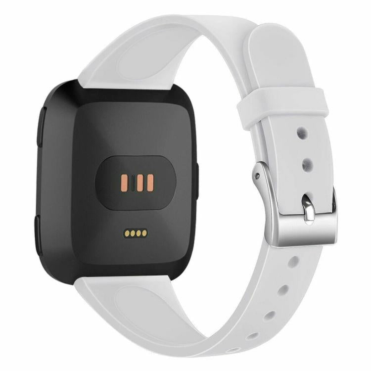 For Fitbit Versa 2 / Versa / Versa Lite xDfind Silver Buckle Slim Solid Color Silicone Watch Band, Size:S