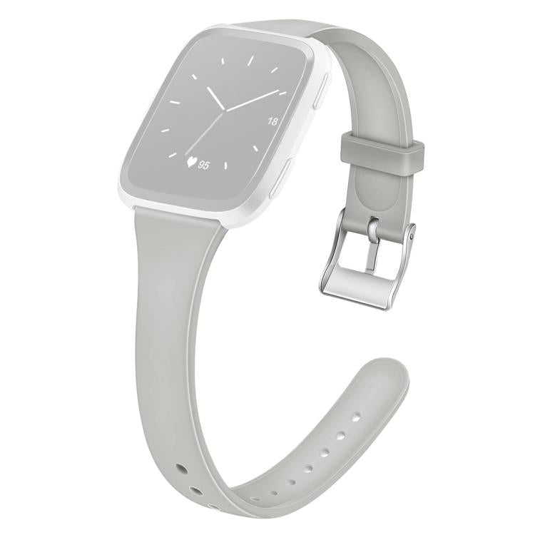For Fitbit Versa 2 / Versa / Versa Lite xDfind Silver Buckle Slim Solid Color Silicone Watch Band, Size:S