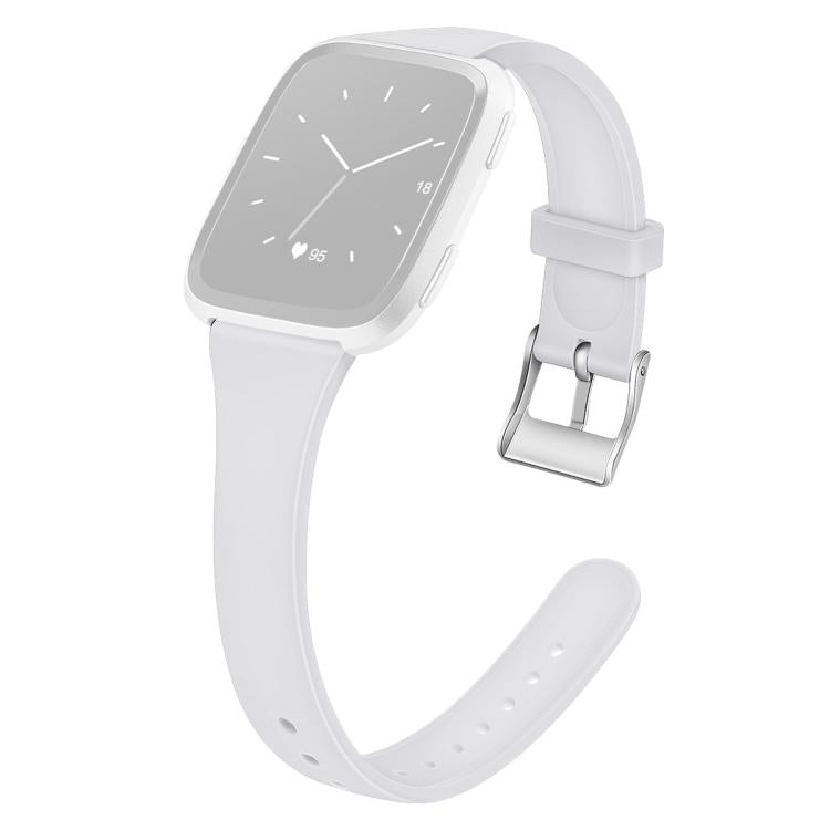 For Fitbit Versa 2 / Versa / Versa Lite xDfind Silver Buckle Slim Solid Color Silicone Watch Band, Size:L