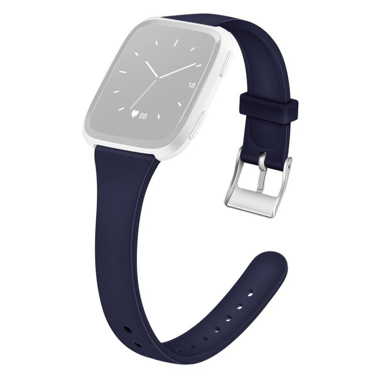 For Fitbit Versa 2 / Versa / Versa Lite xDfind Silver Buckle Slim Solid Color Silicone Watch Band, Size:L