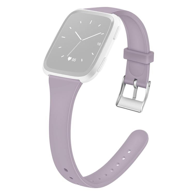 For Fitbit Versa 2 / Versa / Versa Lite xDfind Silver Buckle Slim Solid Color Silicone Watch Band, Size:L