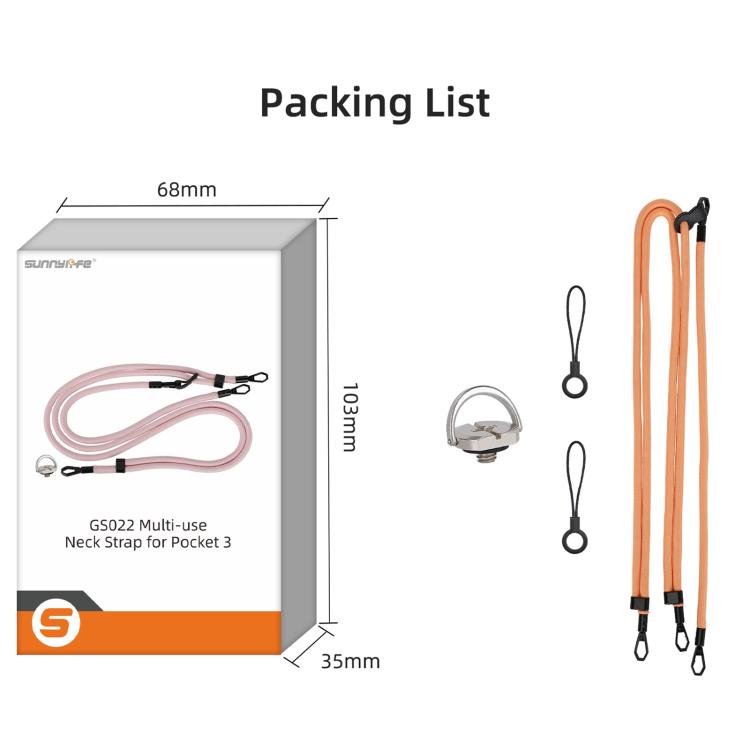 For DJI OSMO Pocket 3 Sunnylife Neck Crossbody Strap Hanging Sling Hands-free Anti-fall Rope 1/4 Screw Neck Lanyard Shoulder Strap