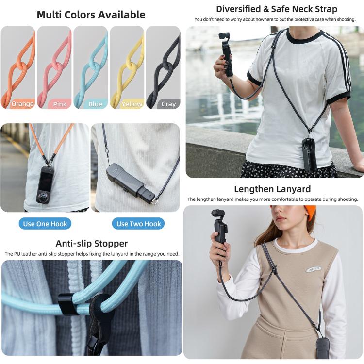 For DJI OSMO Pocket 3 Sunnylife Neck Crossbody Strap Hanging Sling Hands-free Anti-fall Rope 1/4 Screw Neck Lanyard Shoulder Strap