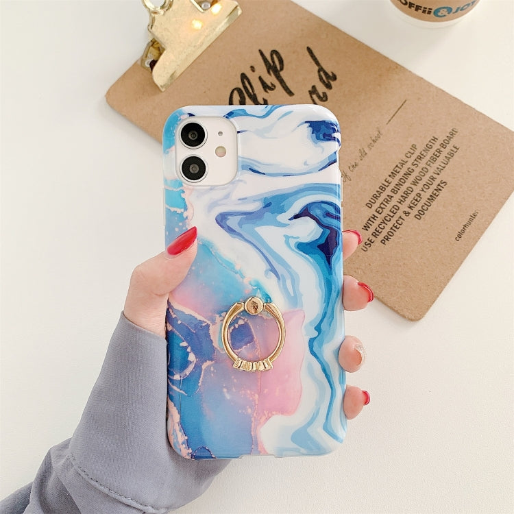 For iPhone 11 Ocean Wave Coral IMD Glossy Marble Phone Case with Ring Holder
