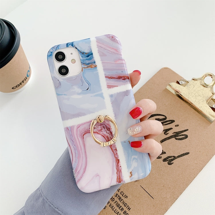 For iPhone 11 Ocean Wave Coral IMD Glossy Marble Phone Case with Ring Holder