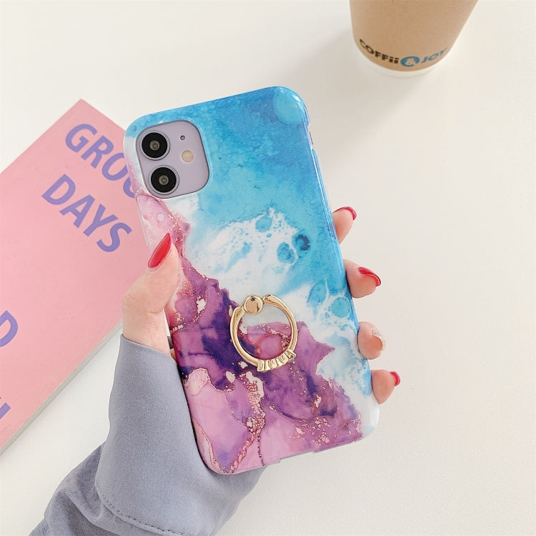 For iPhone 11 Ocean Wave Coral IMD Glossy Marble Phone Case with Ring Holder
