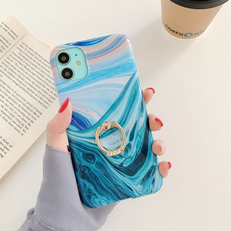 For iPhone 11 Pro Max Ocean Wave Coral IMD Glossy Marble Phone Case with Ring Holder