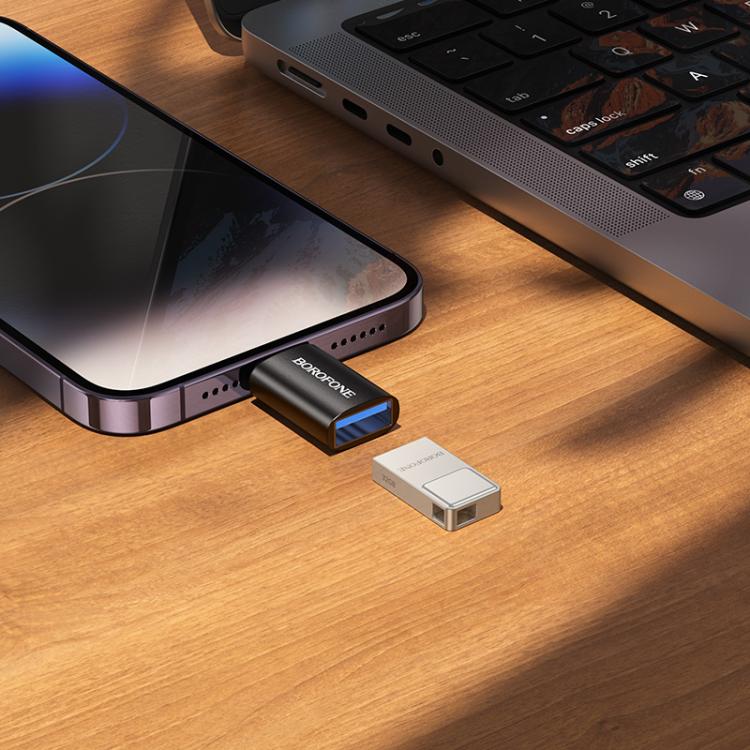 Borofone BV26 8 Pin Male to USB 2.0 Female OTG Adapter - Black