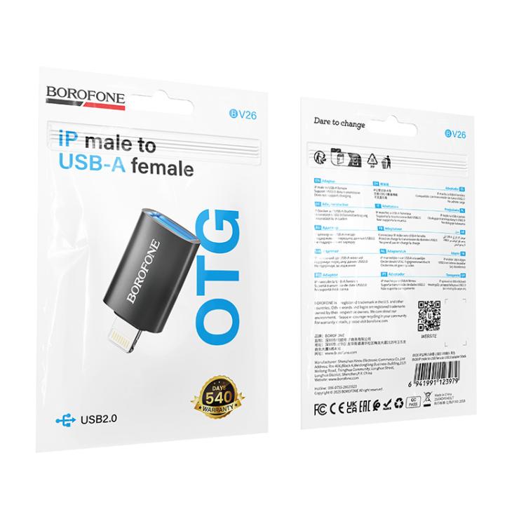 Borofone BV26 8 Pin Male to USB 2.0 Female OTG Adapter - Black