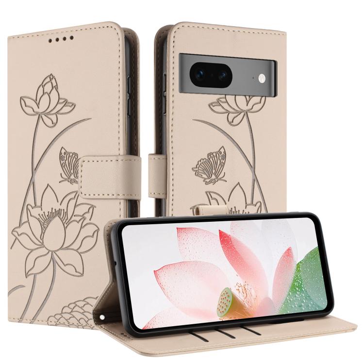 For Google Pixel 7 Lotus Embossed Leather Phone Case with Lanyard