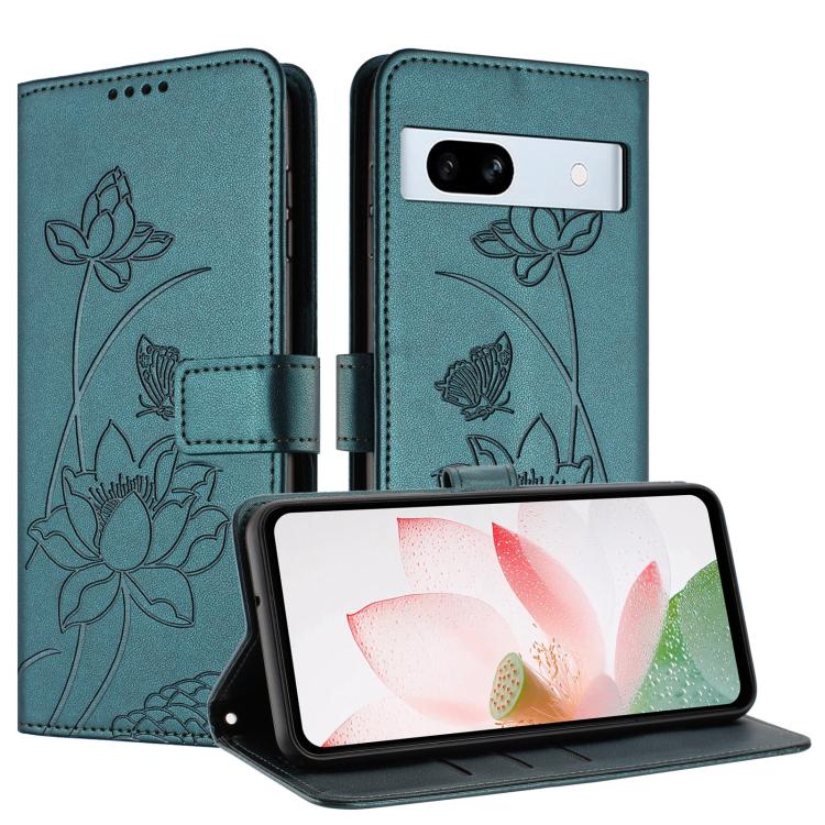 For Google Pixel 7a Lotus Embossed Leather Phone Case with Lanyard