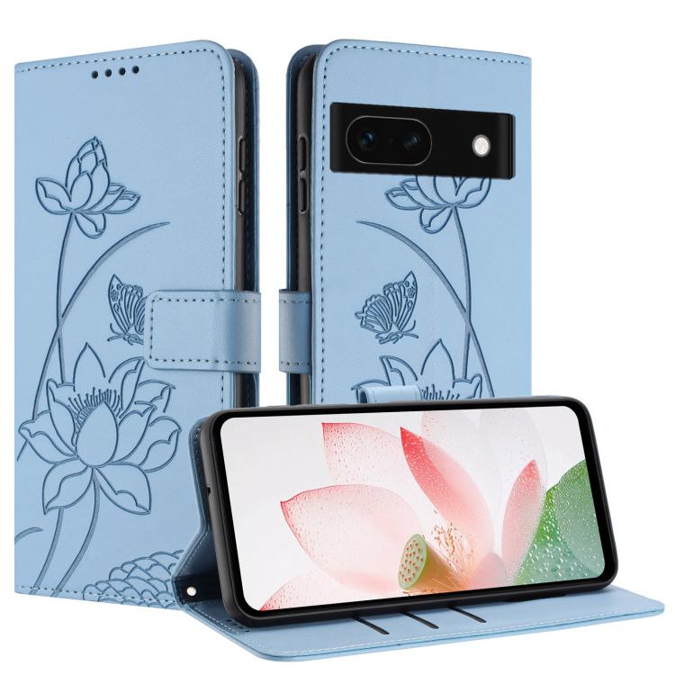For Google Pixel 8a Lotus Embossed Leather Phone Case with Lanyard