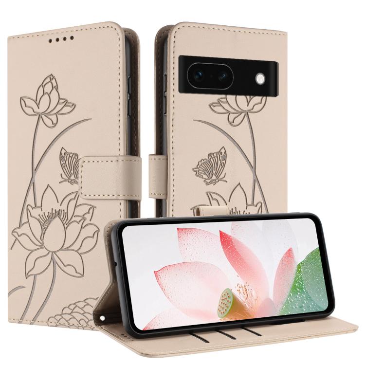 For Google Pixel 8a Lotus Embossed Leather Phone Case with Lanyard