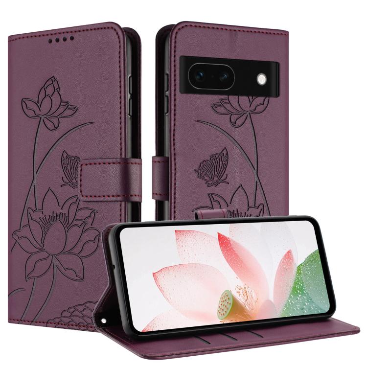 For Google Pixel 8a Lotus Embossed Leather Phone Case with Lanyard
