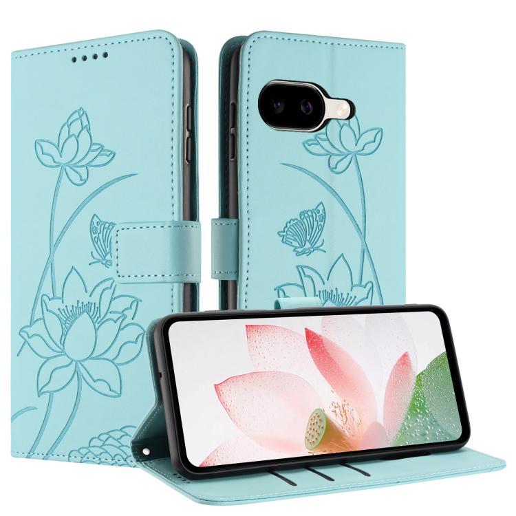 For Google Pixel 10a Lotus Embossed Leather Phone Case with Lanyard