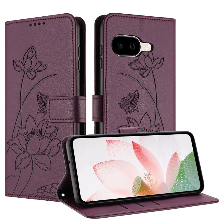 For Google Pixel 10a Lotus Embossed Leather Phone Case with Lanyard