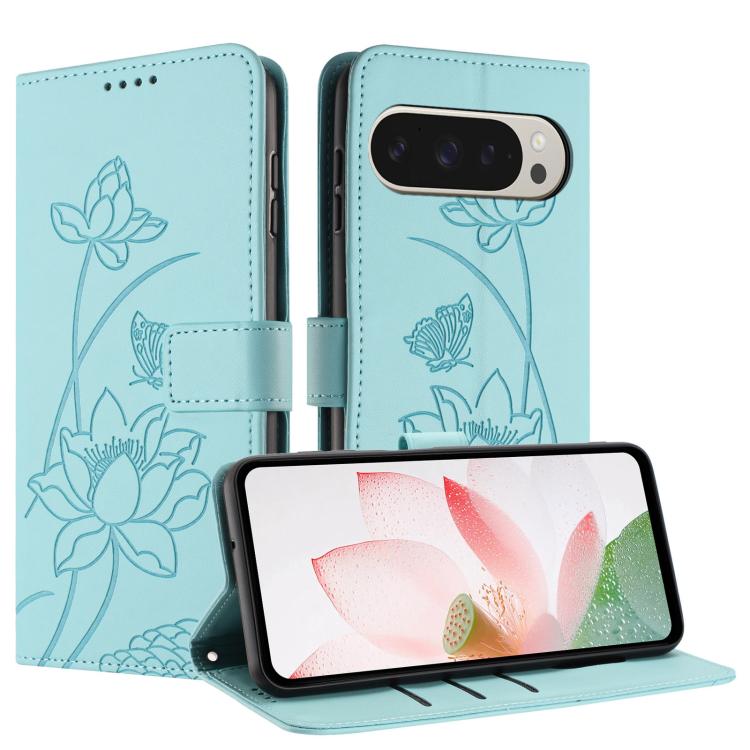 For Google Pixel 11 Pro XL Lotus Embossed Leather Phone Case with Lanyard