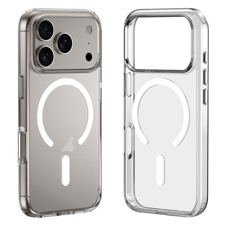 For iPhone 17 Pro ZGA Magsafe Metal Buttons Clear PC Hybrid TPU Phone Case - Transparent