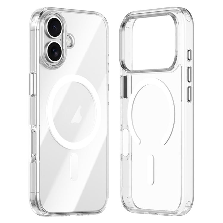 For iPhone 17 ZGA Magsafe Metal Buttons Clear PC Hybrid TPU Phone Case - Transparent