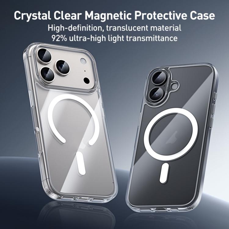 For iPhone 17 ZGA Magsafe Metal Buttons Clear PC Hybrid TPU Phone Case - Transparent