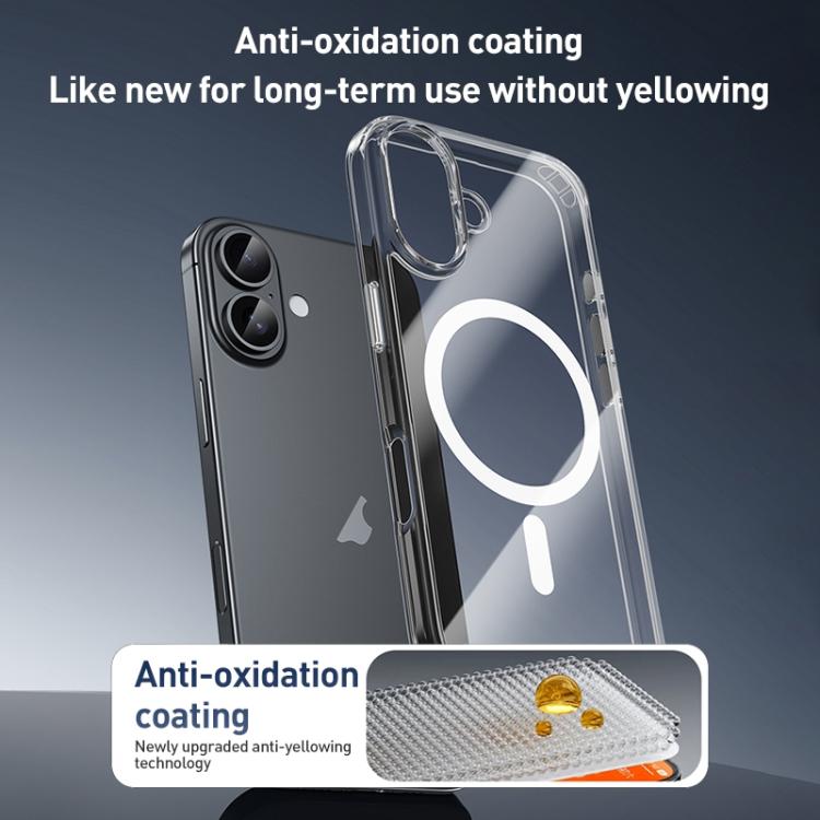 For iPhone 17 ZGA Magsafe Metal Buttons Clear PC Hybrid TPU Phone Case - Transparent