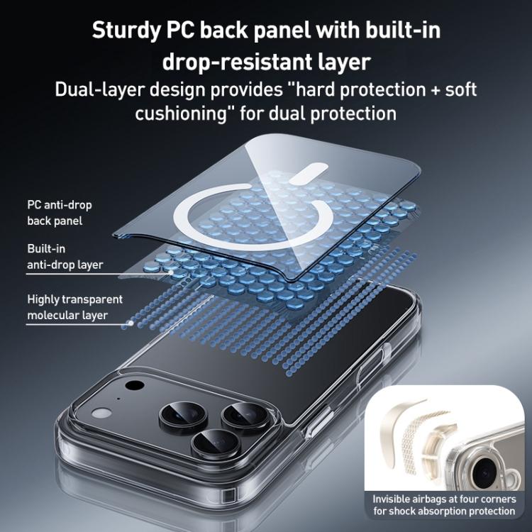For iPhone 17 Pro ZGA Magsafe Metal Buttons Clear PC Hybrid TPU Phone Case - Transparent