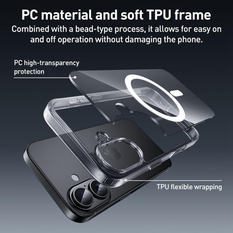 For iPhone 17 Pro ZGA Magsafe Metal Buttons Clear PC Hybrid TPU Phone Case - Transparent