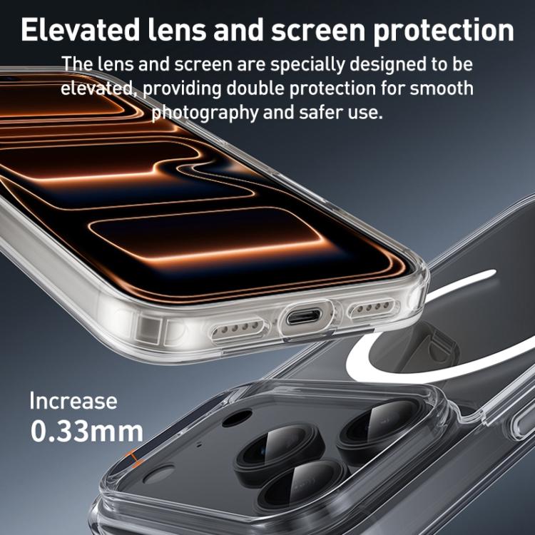 For iPhone 17 ZGA Magsafe Metal Buttons Clear PC Hybrid TPU Phone Case - Transparent