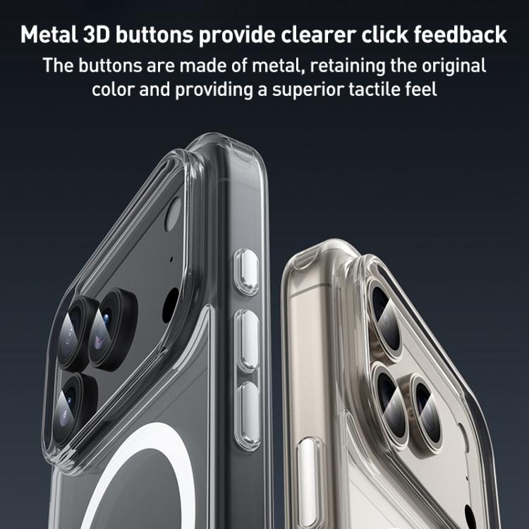 For iPhone 17 Pro Max ZGA Magsafe Metal Buttons Clear PC Hybrid TPU Phone Case - Transparent