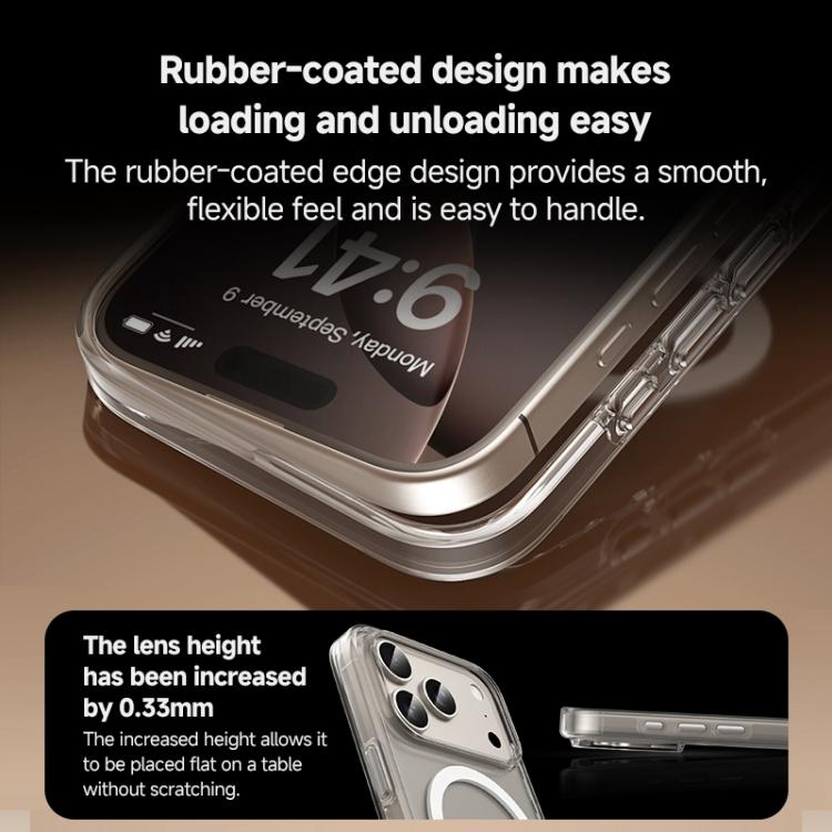 For iPhone 17 ZGA Magsafe Metal AI Buttons Clear PC Hybrid TPU Phone Case - Transparent