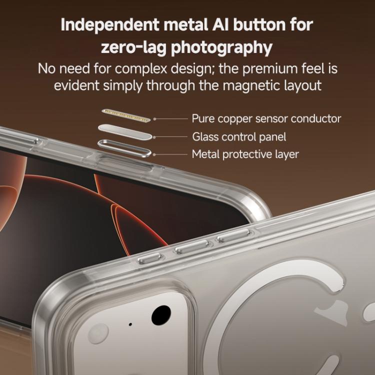 For iPhone 17 ZGA Magsafe Metal AI Buttons Clear PC Hybrid TPU Phone Case - Transparent